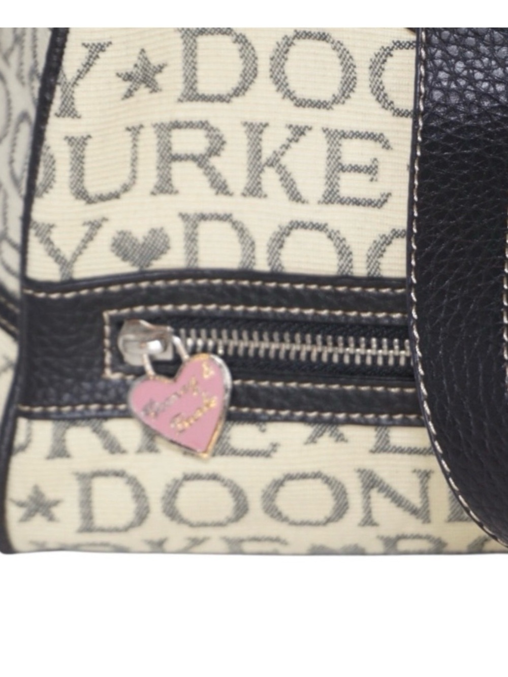 Dooney & Bourke Signature Satchel Bag with Pink Heart Zipper Pull - Picture 9 of 13